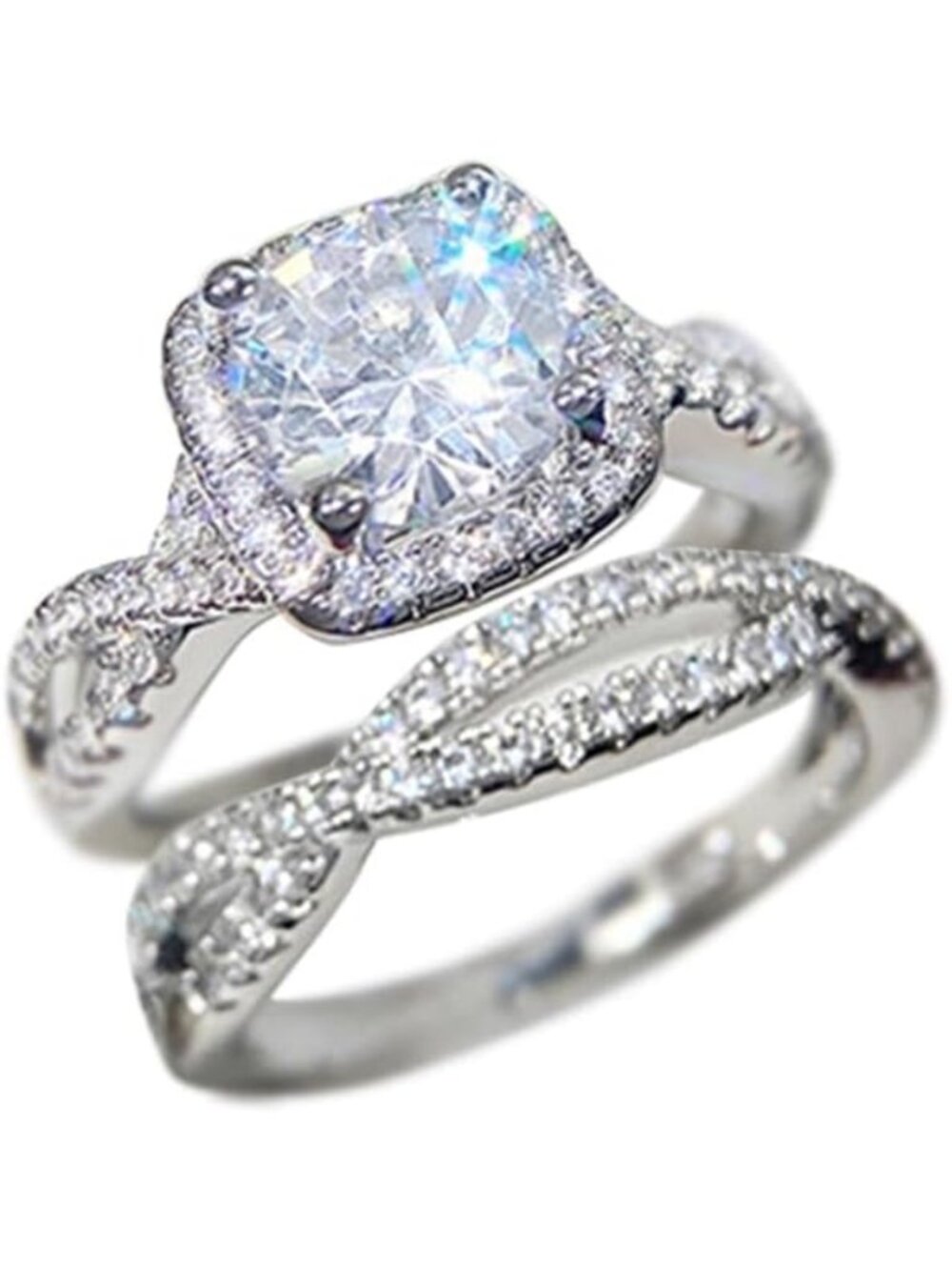 Stunning Round Cut Halo CZ Engagement Ring in Sterling Silver, Size 6-10